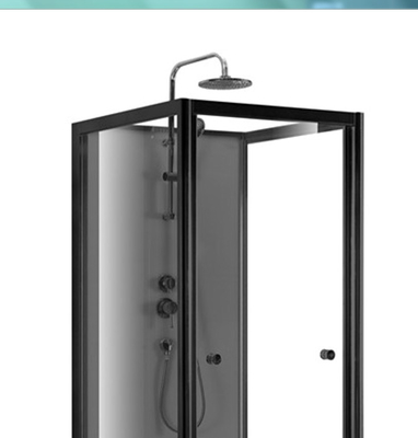 Pivot Kapı Kare 4mm Temperli Şeffaf Cam Siyah Akrilik Tepsili Duşakabin