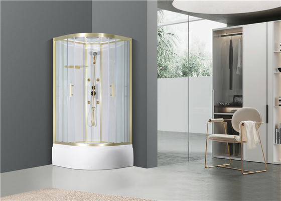 Beyaz akrilik tepsili Duş Kabini 900*900*2150cm altın alüminyum, Yüksek tepsi