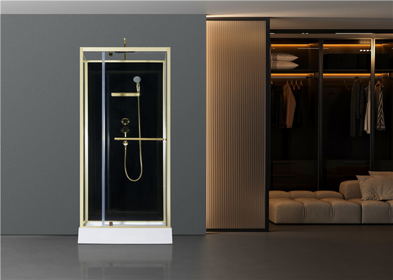 Moda Pivot Kapı ， Köşe Duş Kabinleri, Beyaz Akrilik Tepsili Kare Duş Kabini ， Altın Alüminyum